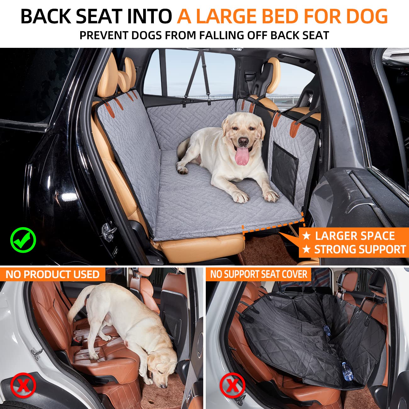 YJGF dog car hammock in gray provides secure, comfortable rest on road trips.