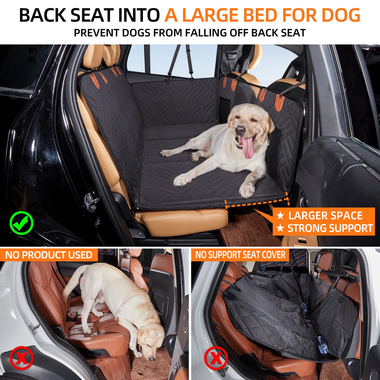 YJGF dog hammock installed on back seat provides secure travel space.