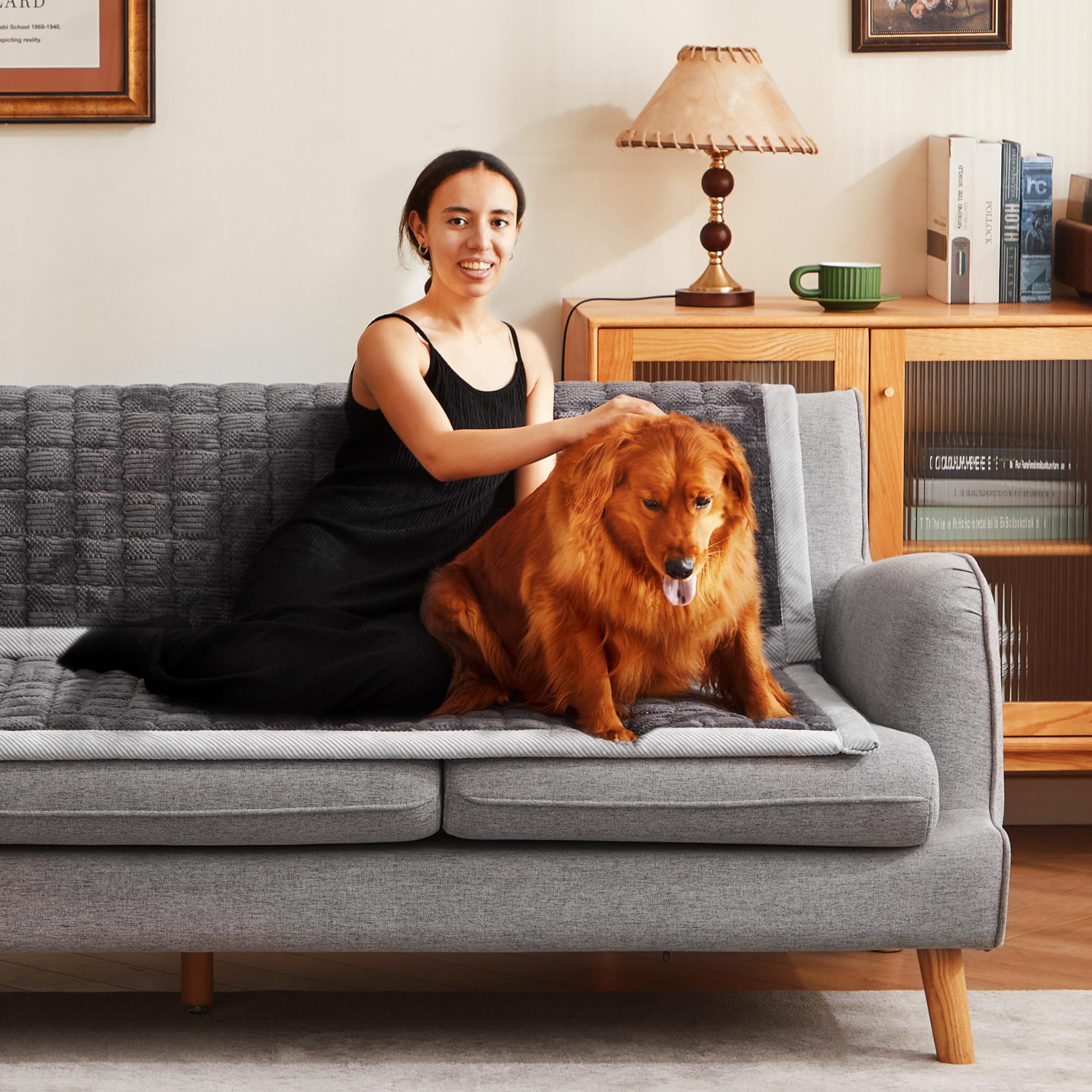 YJSMMXY couch cover in dense flannel delivers warm, plush comfort for pets.