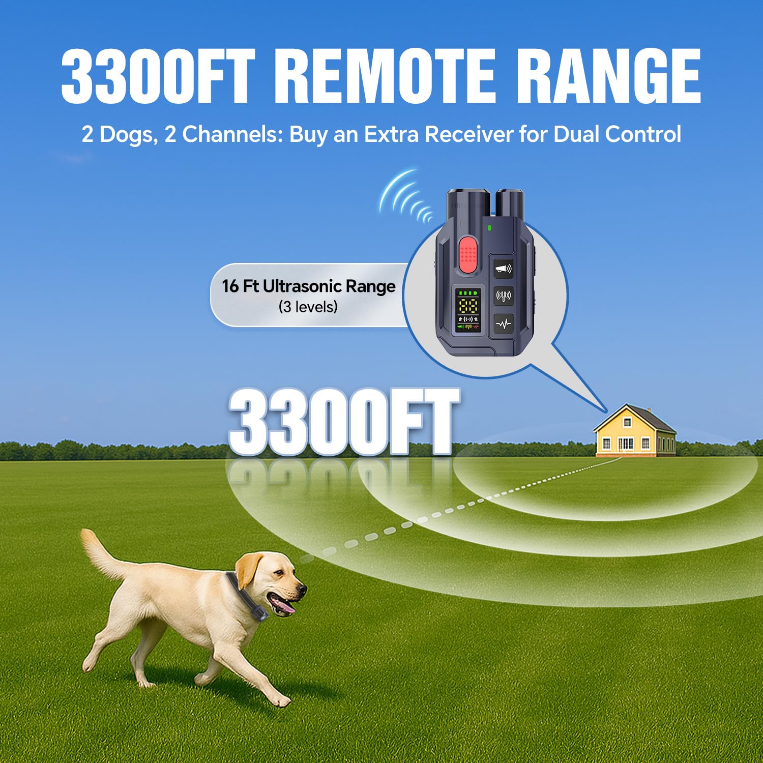 YJWFHPU dog shock collar mode selector closeup highlights beep, vibration, shock, ultrasonic options.