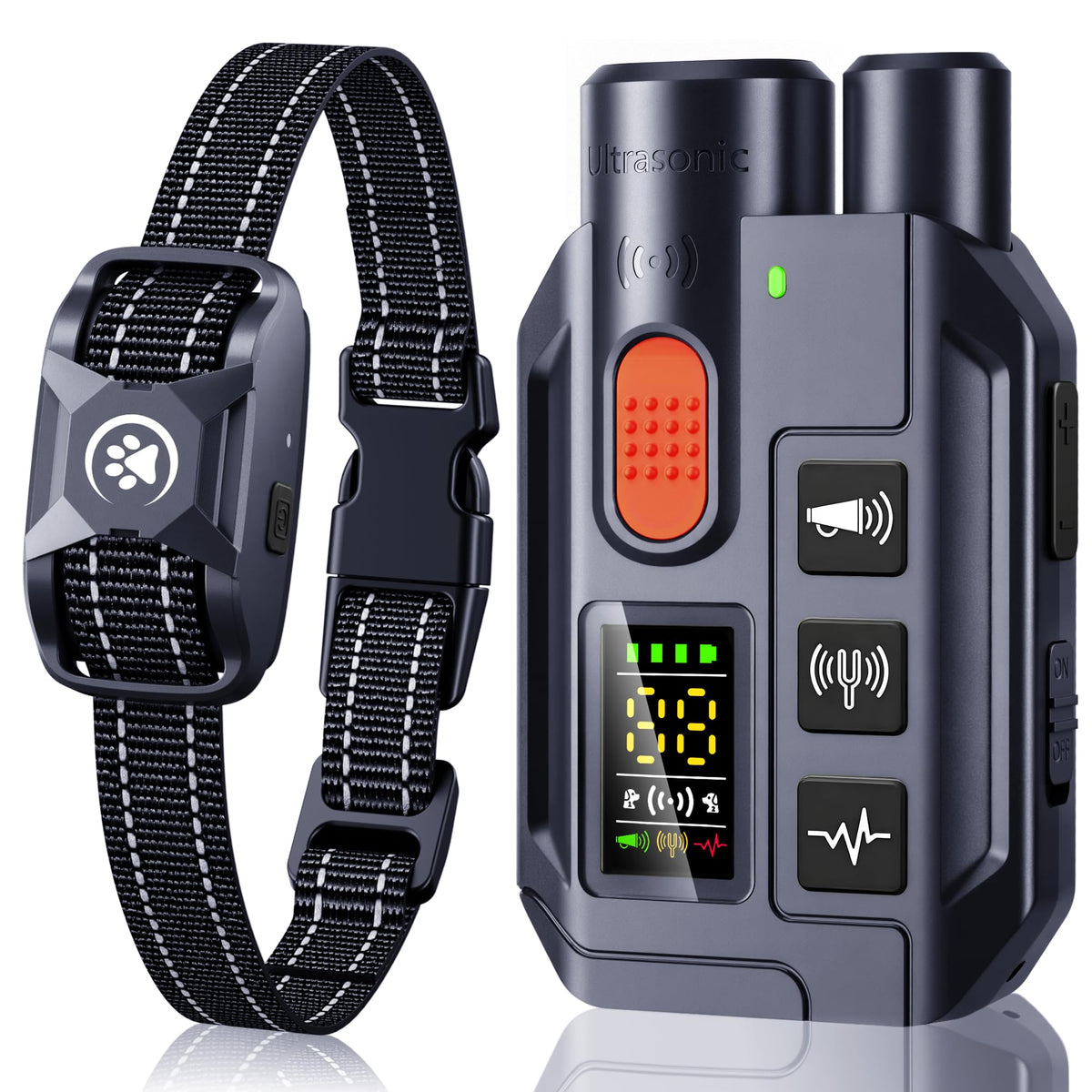 YJWFHPU dog shock collar remote front view for simple training control during outdoor walks.