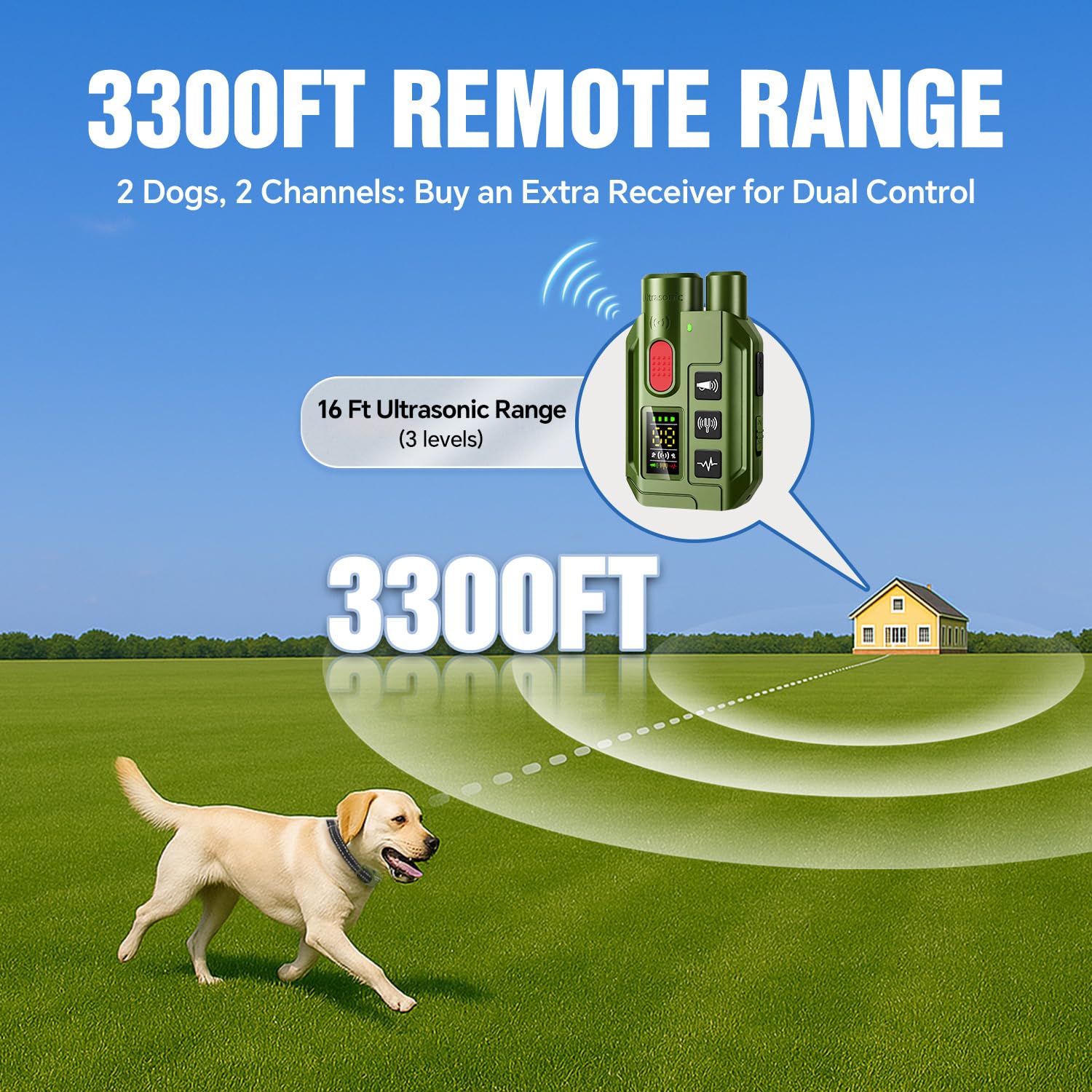 YJWFHPU ultrasonic mode illustration helps with indoor or close-range barking control.
