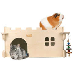 YKD Castle Chinchilla House exterior shows sturdy ventilation and natural wood appeal for daily use