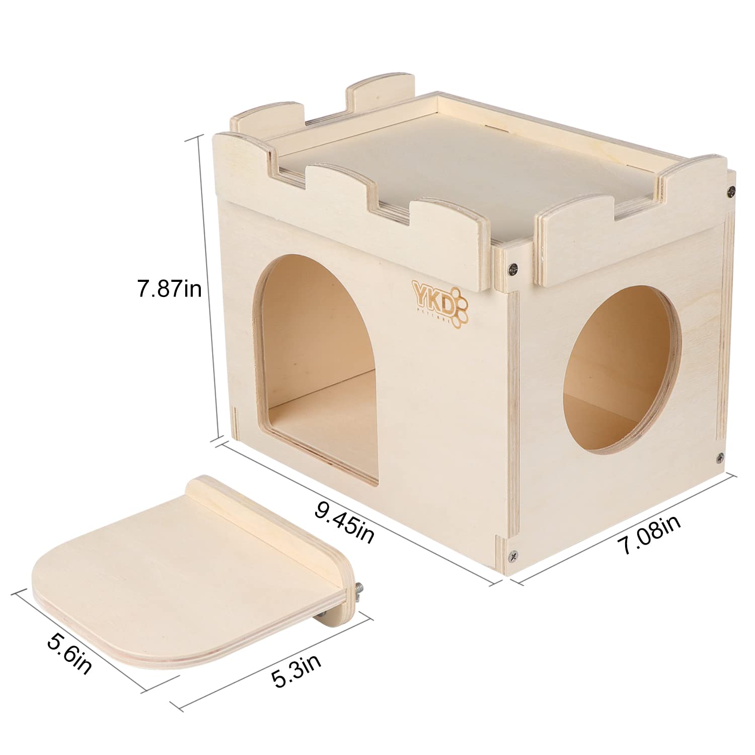 YKD Castle Chinchilla House in habitat scene shows secure, ventilated hideout for small pets.
