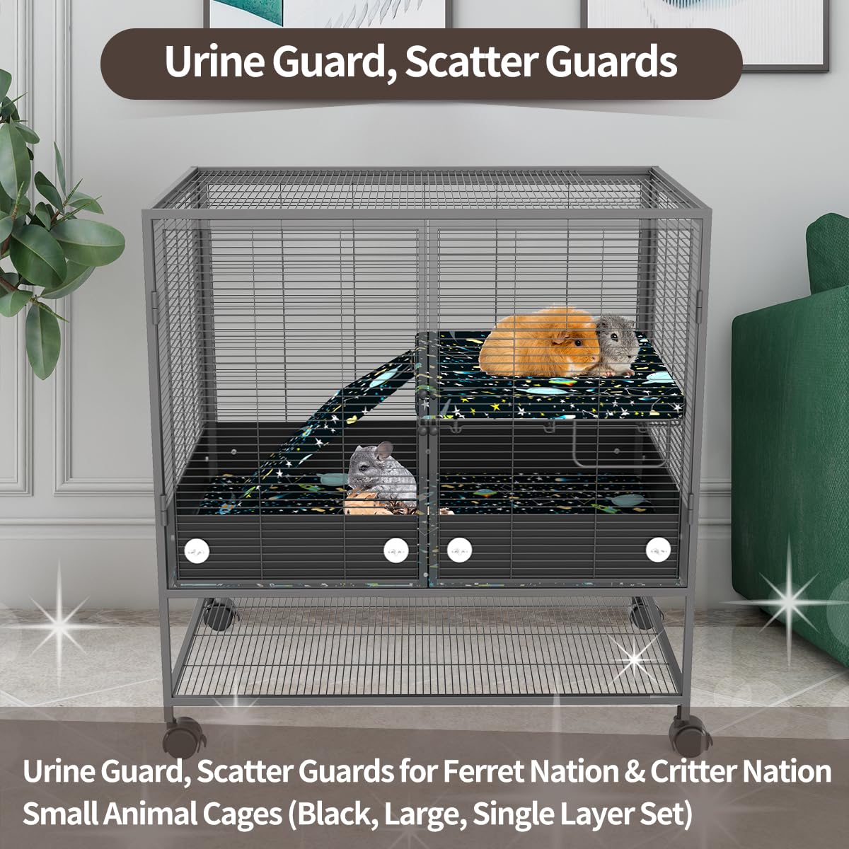 YKD scatter guard on Critter Nation cage reduces spill risk
