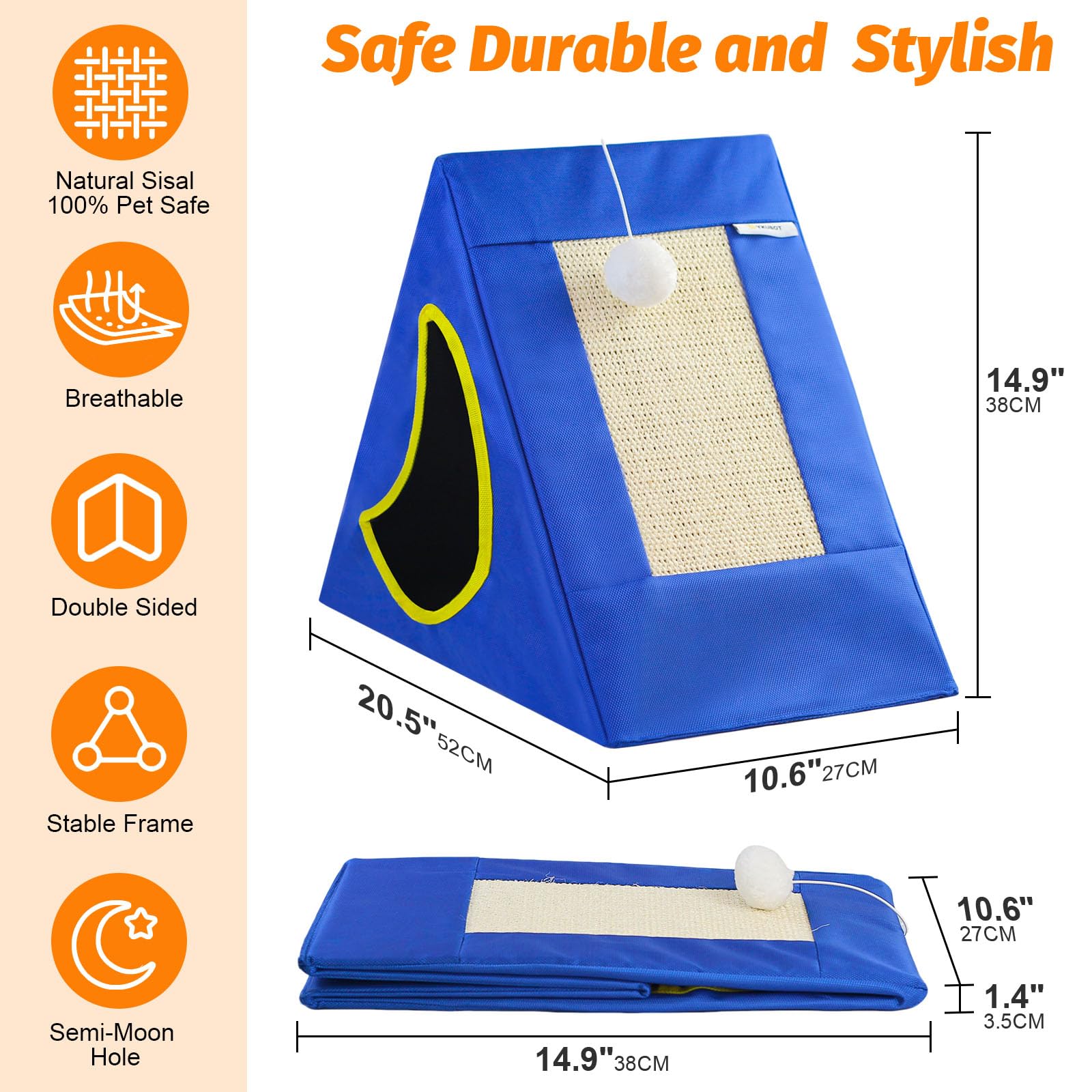 YKUBOT Upgraded Cat Scratcher House dual scratching surfaces protect furniture.