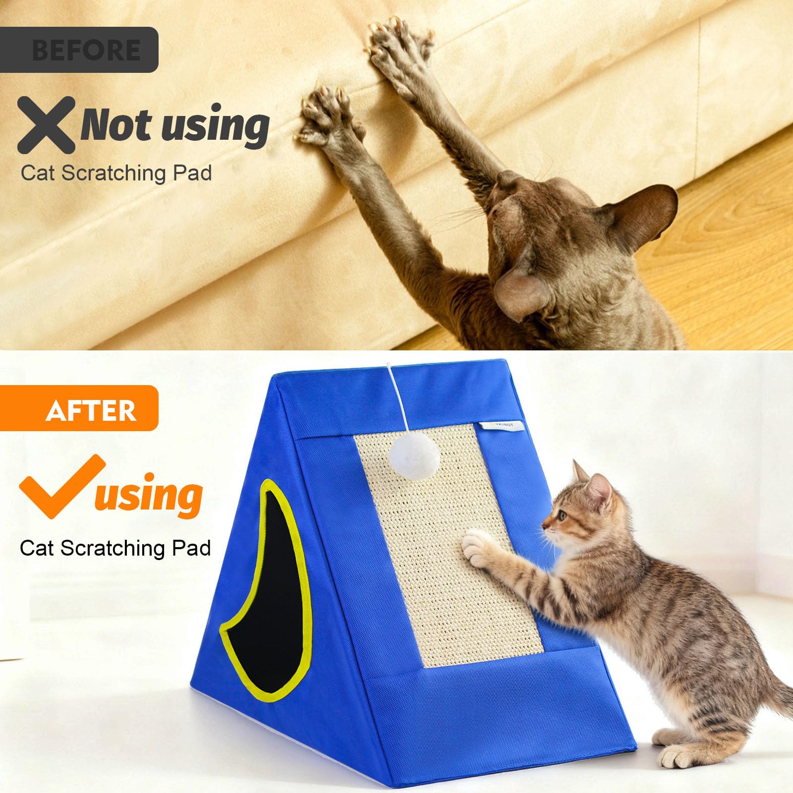 YKUBOT Upgraded Cat Scratcher House in use for scratching and napping.