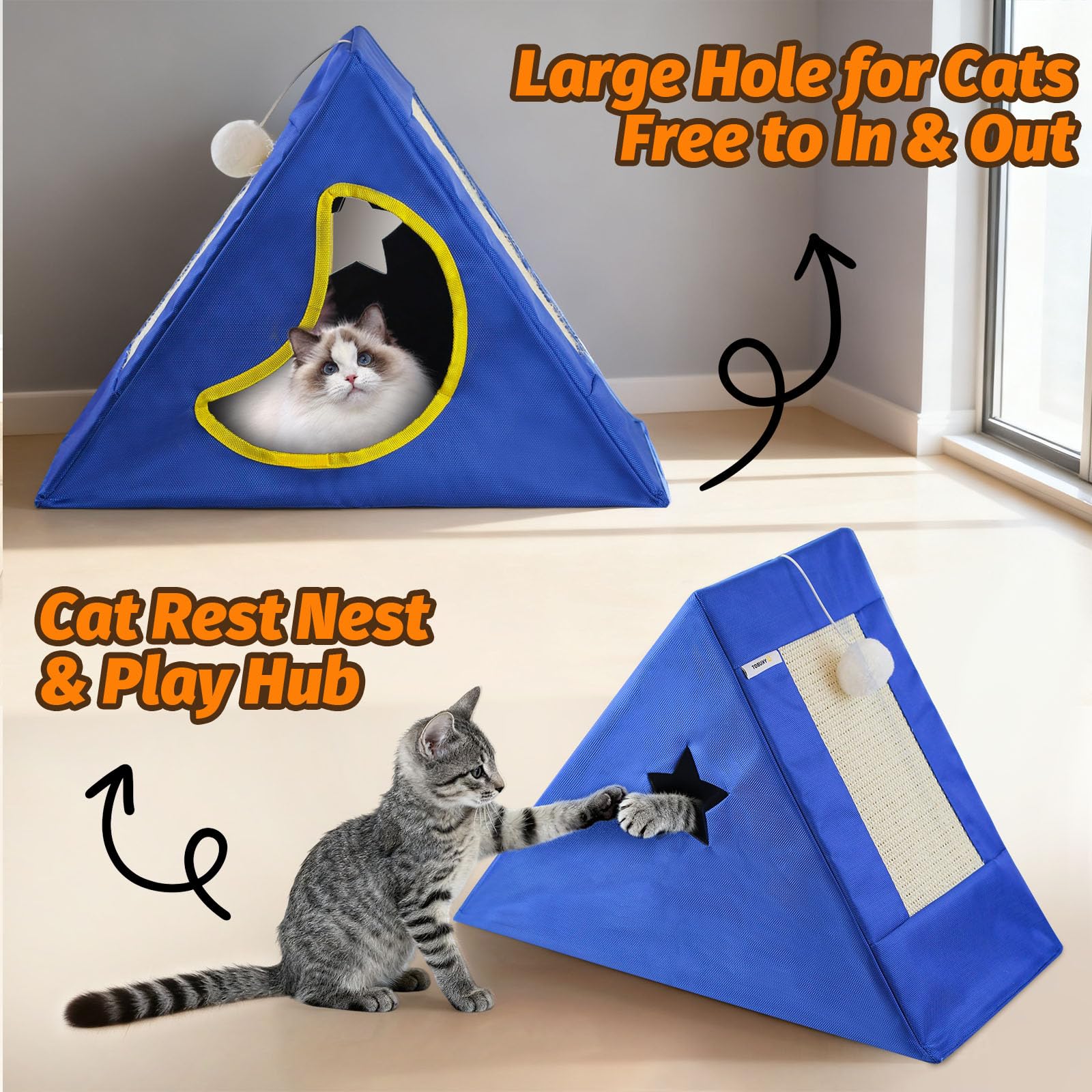 YKUBOT Upgraded Cat Scratcher House private retreat helps calm cats.