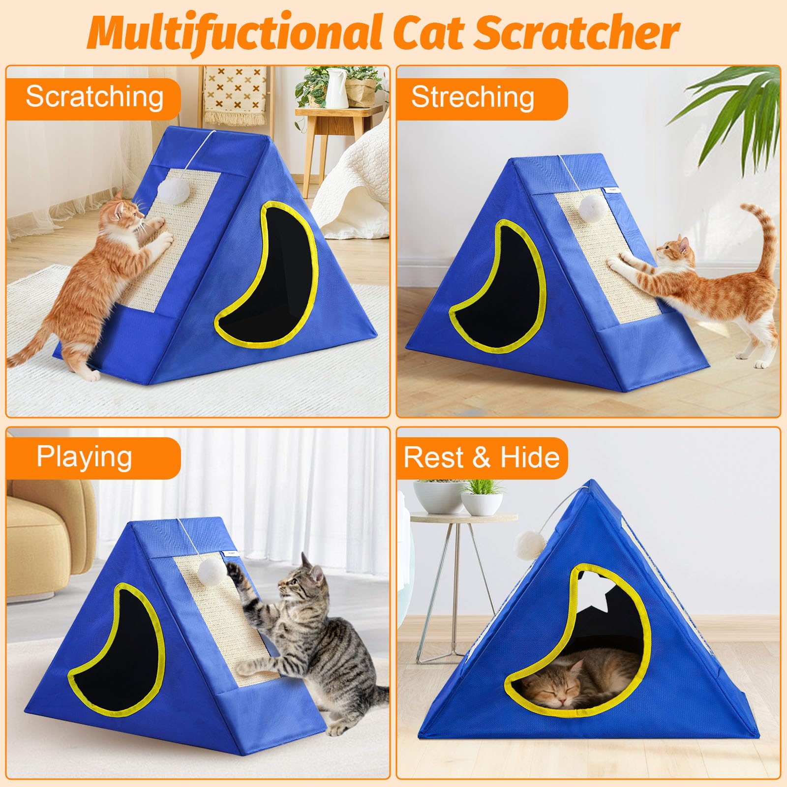YKUBOT Upgraded Cat Scratcher House semi-moon design offers private retreat.