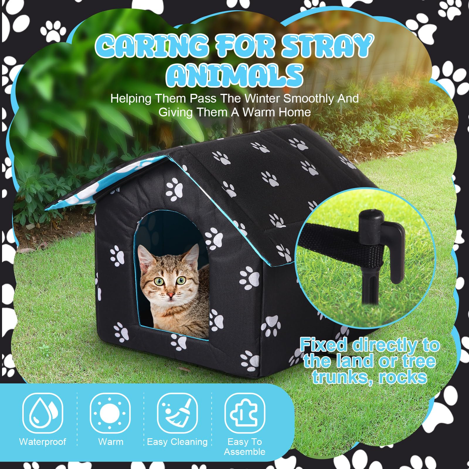 Ylinge cat house ground nails stabilize shelter on windy or uneven ground.