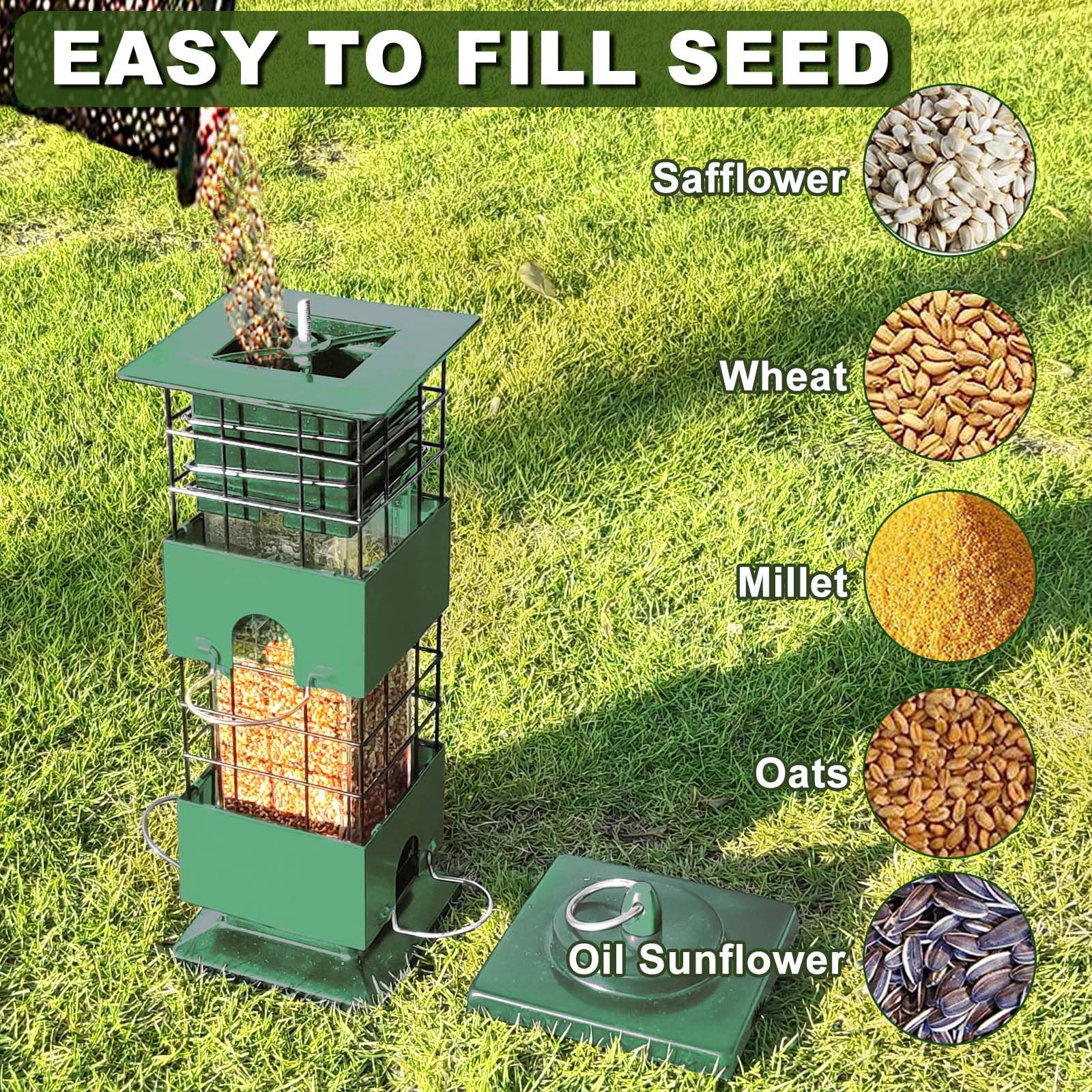 YLTIMER bird feeder detachable roof green eases refilling and cleaning
