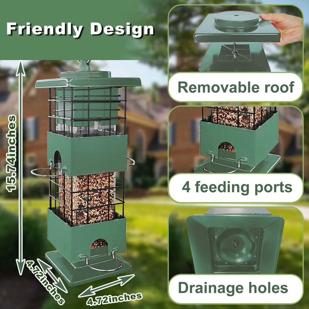 YLTIMER bird feeder four feeding ports green detail for multiple birds