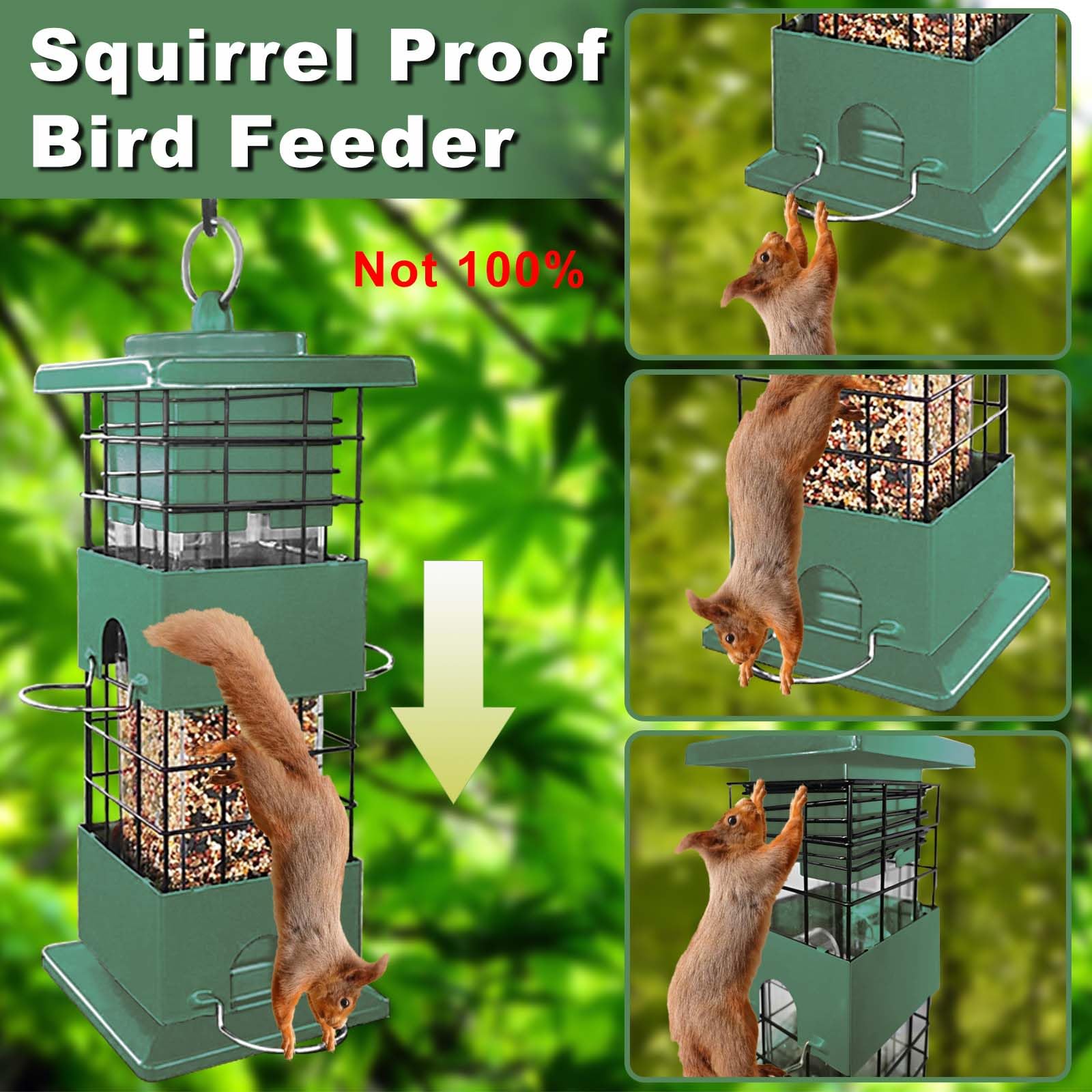 YLTIMER bird feeder heavy-duty metal green side view showing durability