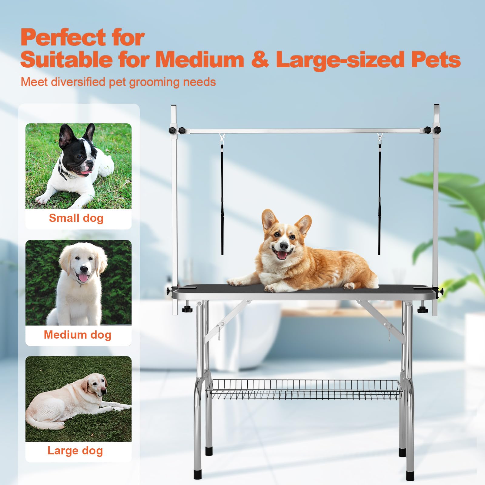 ynhunreth 46x24-inch tabletop fits puppies to large dogs like huskies.