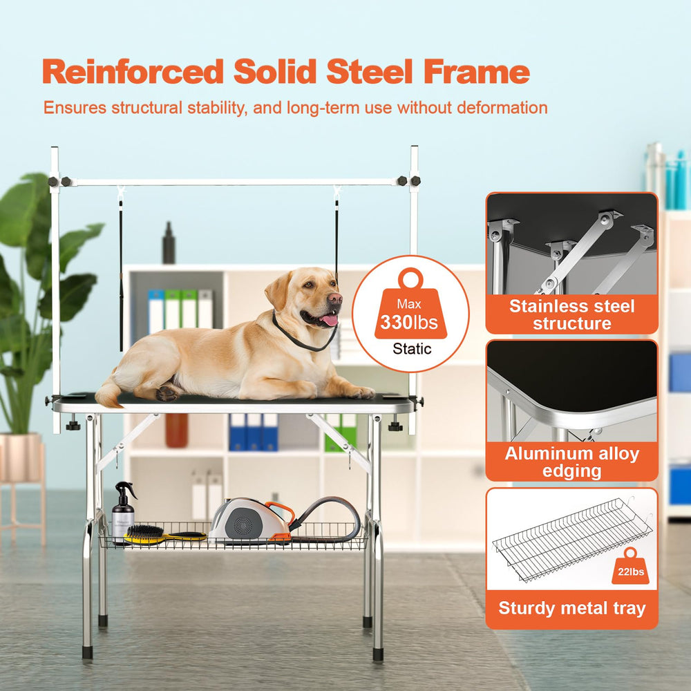 ynhunreth adjustable arm on the 46-inch table supports safe, customizable grooming.
