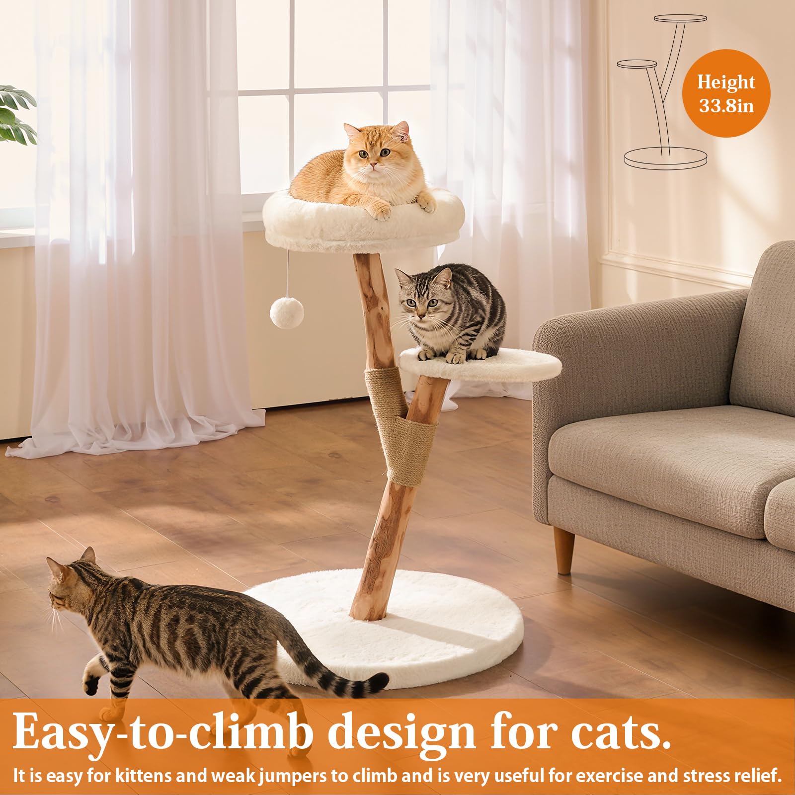 YOCAN cat tree with plush bed on elevated perch provides a cozy resting spot for cats