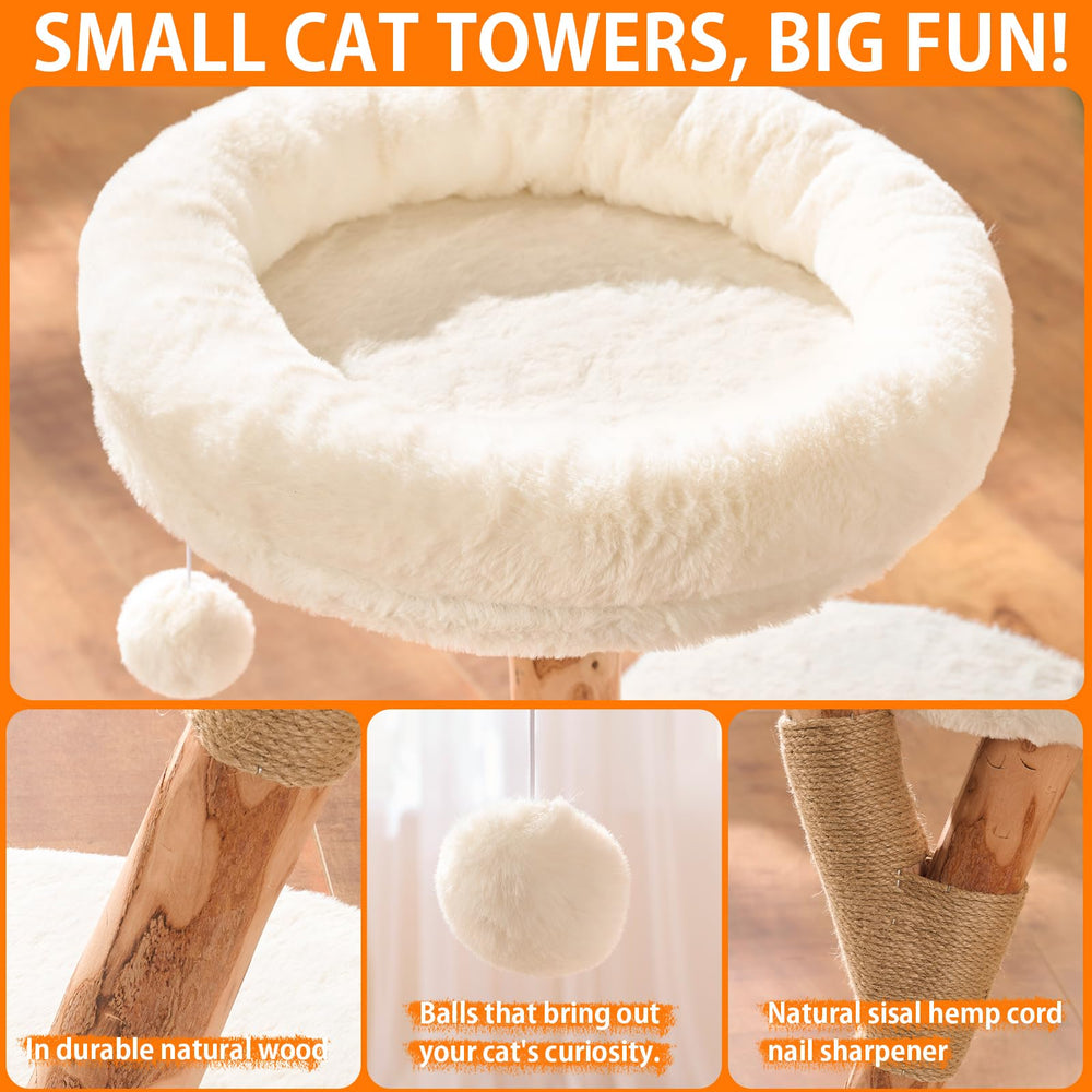 YOCAN cat tree shows stable round base and two-tier design for space efficiency