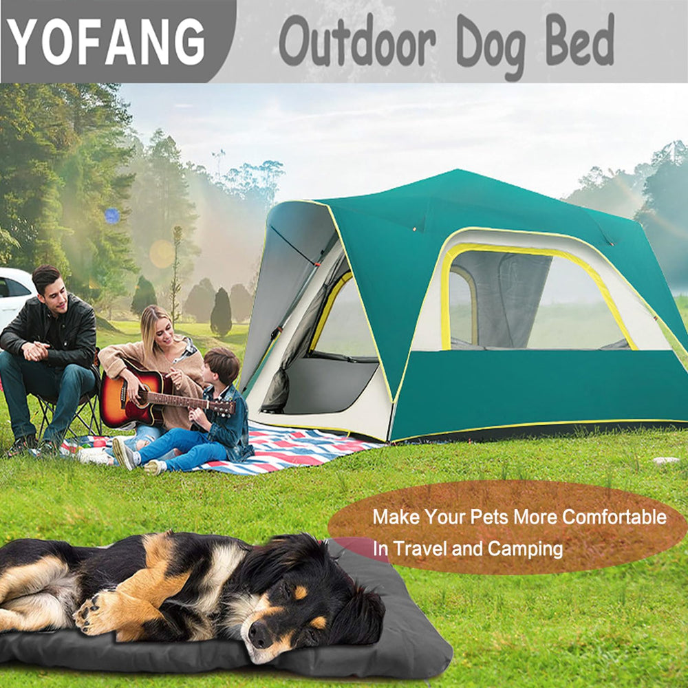 YOFANG outdoor travel dog bed expanded to show roomy 36x25 inch space