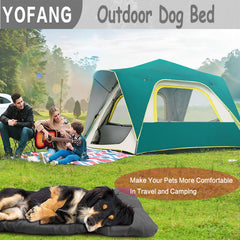 YOFANG outdoor travel dog bed expanded to show roomy 36x25 inch space