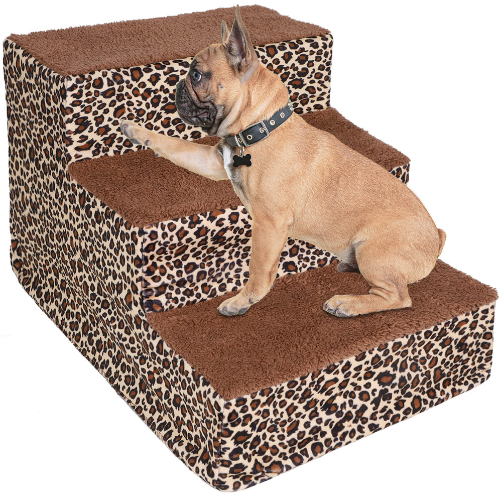 YOFIT Doggy Steps Leopard front view shows stable, easy climbs onto furniture.