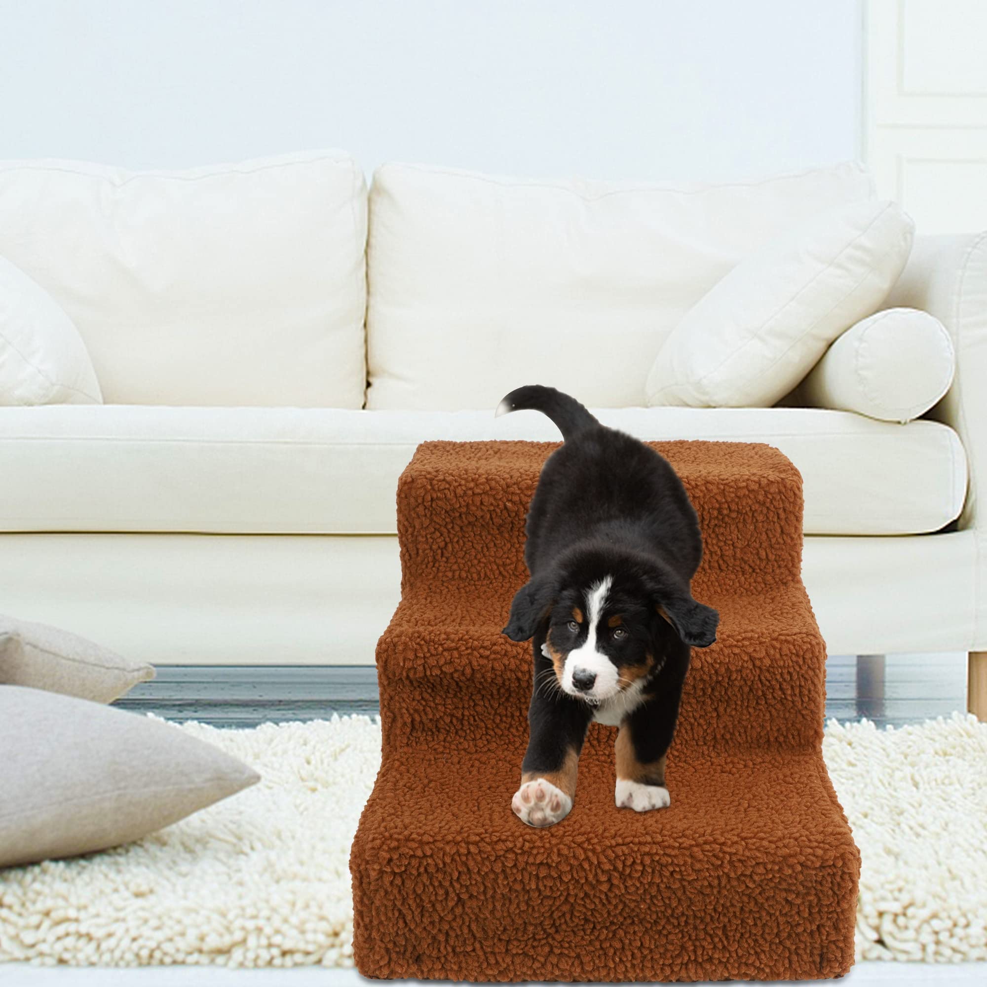 YOFIT Doggy Steps used on bed or sofa helps pets reach furniture.