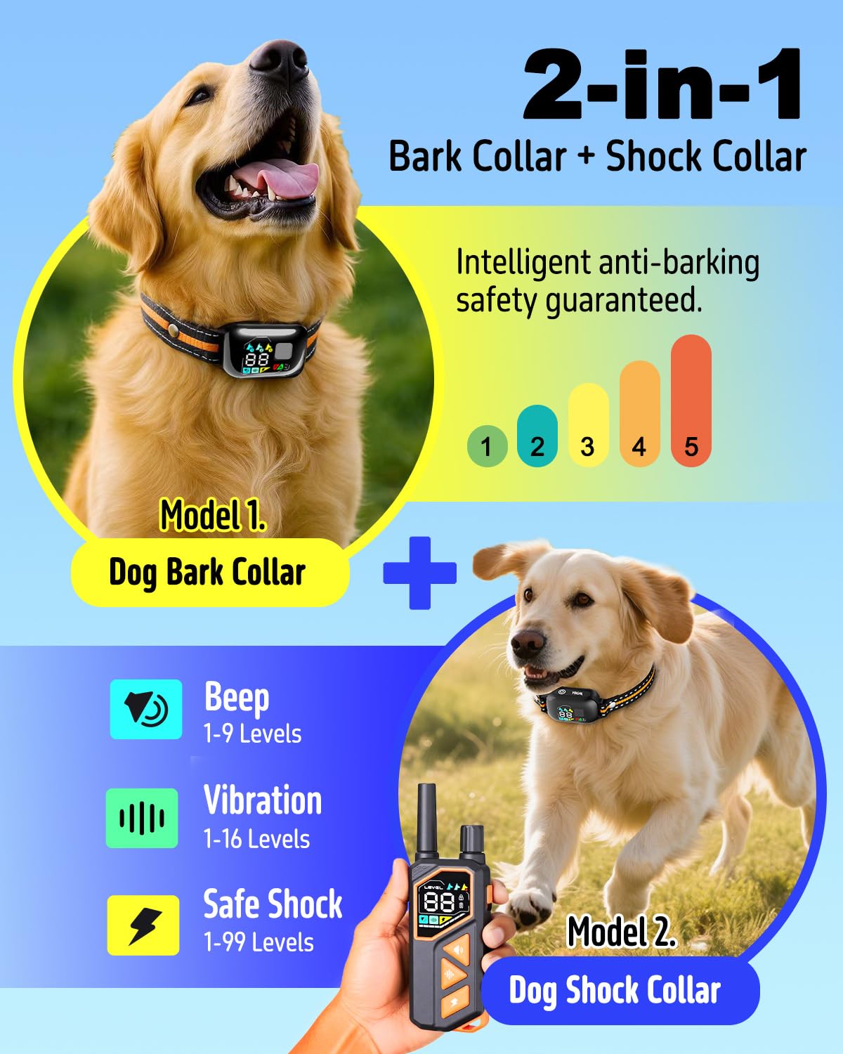 YOGAL bark collar and training mode for outdoor walks