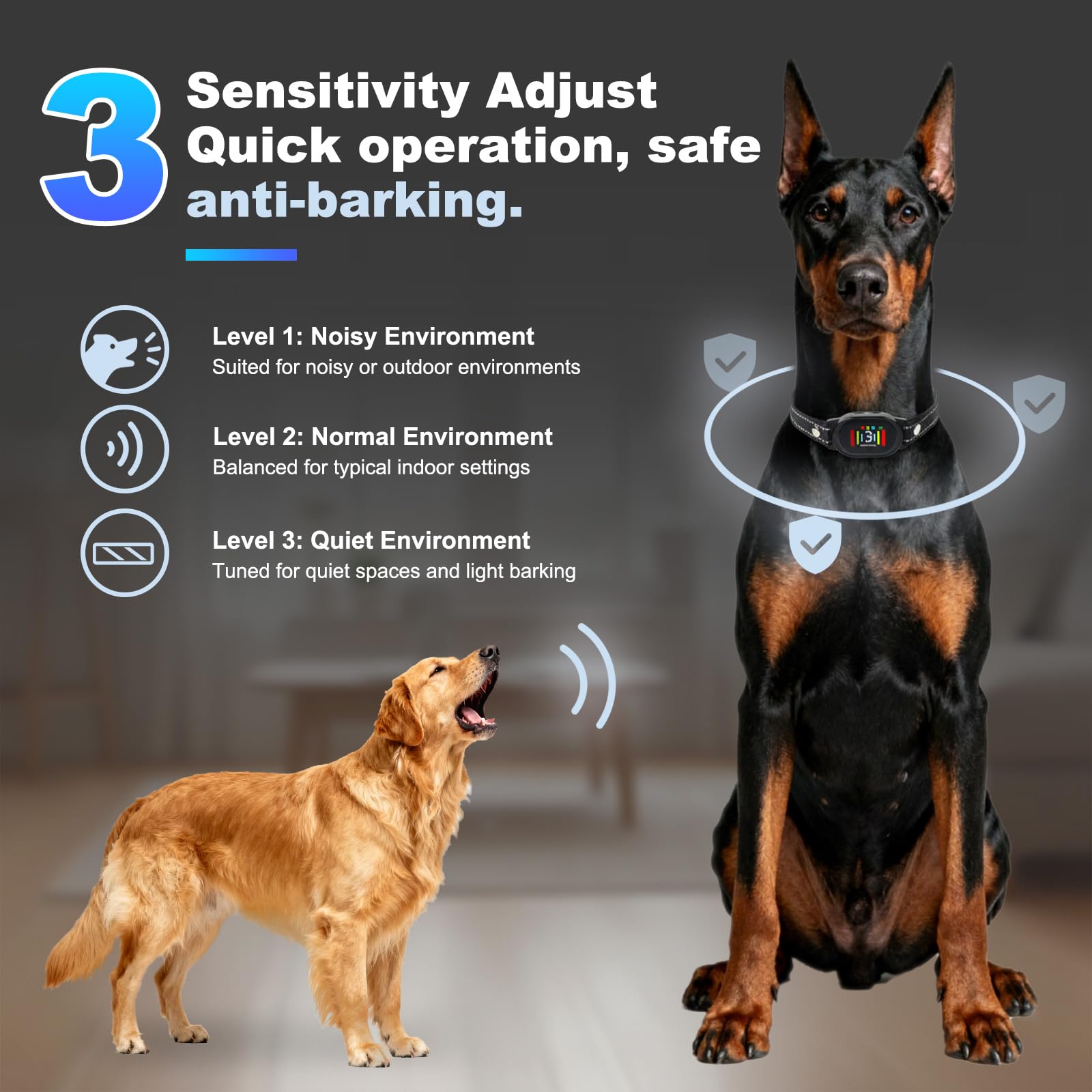 YOGAL dog bark collar strap adjustment highlights secure fit for growing dogs