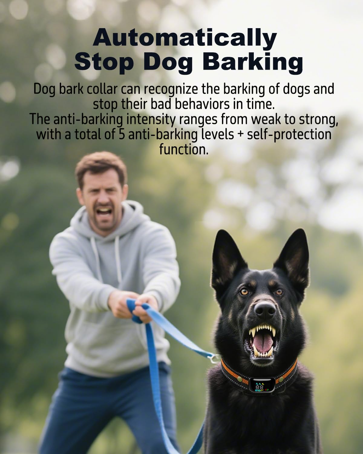 YOGAL remote with 3-channel control supports training multiple dogs.