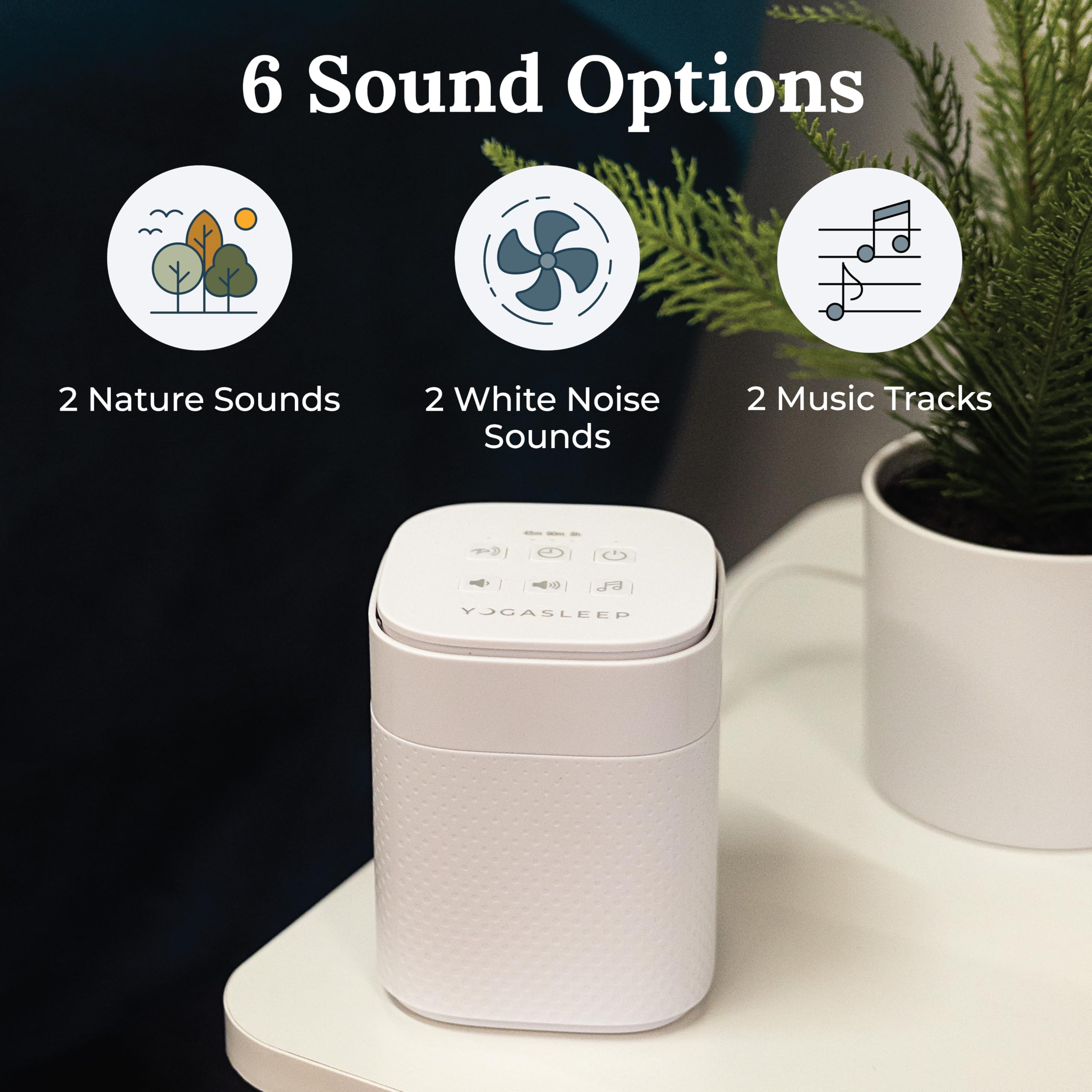 Yogasleep Pawzz six sound options including Gentle Surf and Stream for pets
