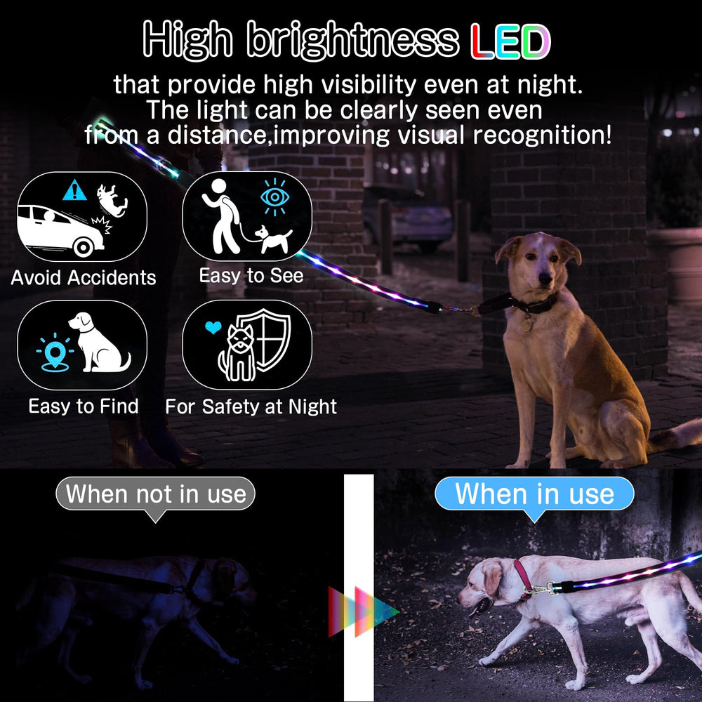 Yoheueoa led-dog-leash-usb-rechargeable provides long-lasting glow for camping.