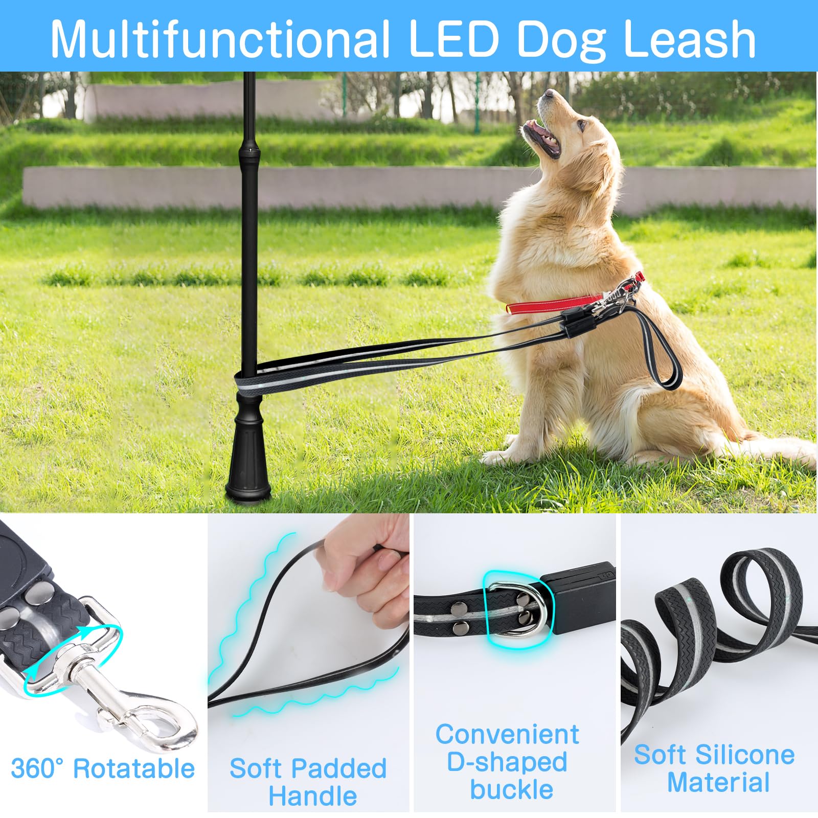Yoheuea silicone-dog-leash-soft-handle provides comfortable grip and easy maintenance.