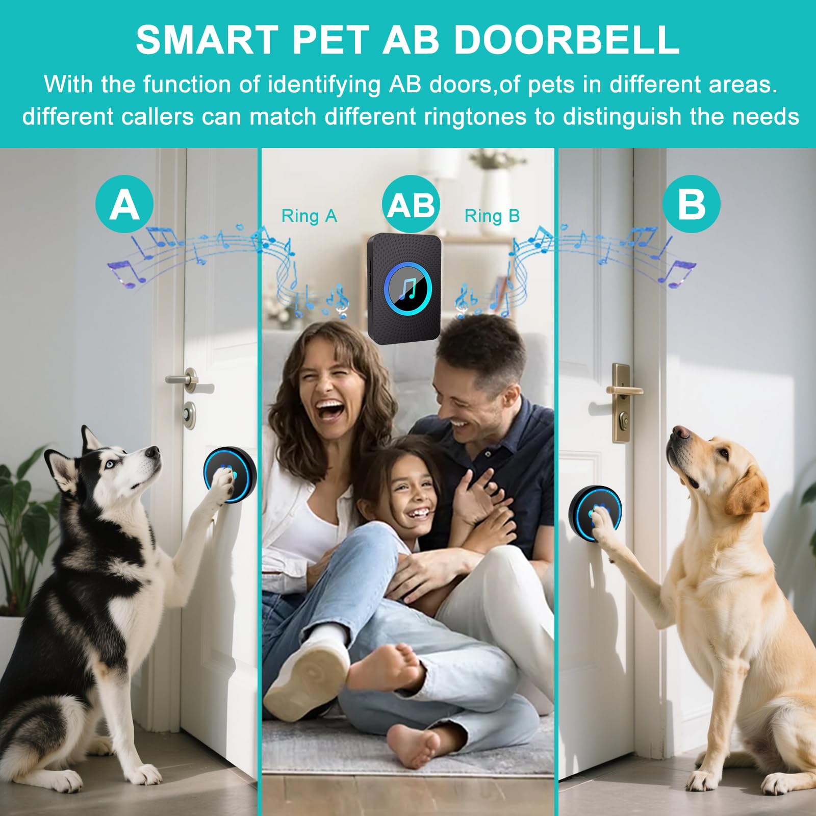 Yoiilifee dog doorbell adjustable-volume supports quiet or louder alerts.