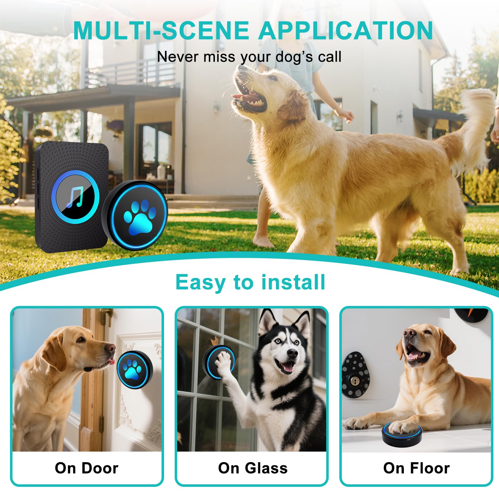Yoiilifee dog doorbell ip65-waterproof confirms rain-or-shine outdoor performance.