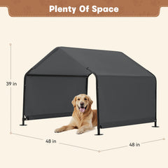 Yokaniwa dog shade shelter ground stakes add stability on uneven ground.