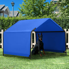 Yokaniwa dog shade shelter blue frame outdoors provides cooling shade.
