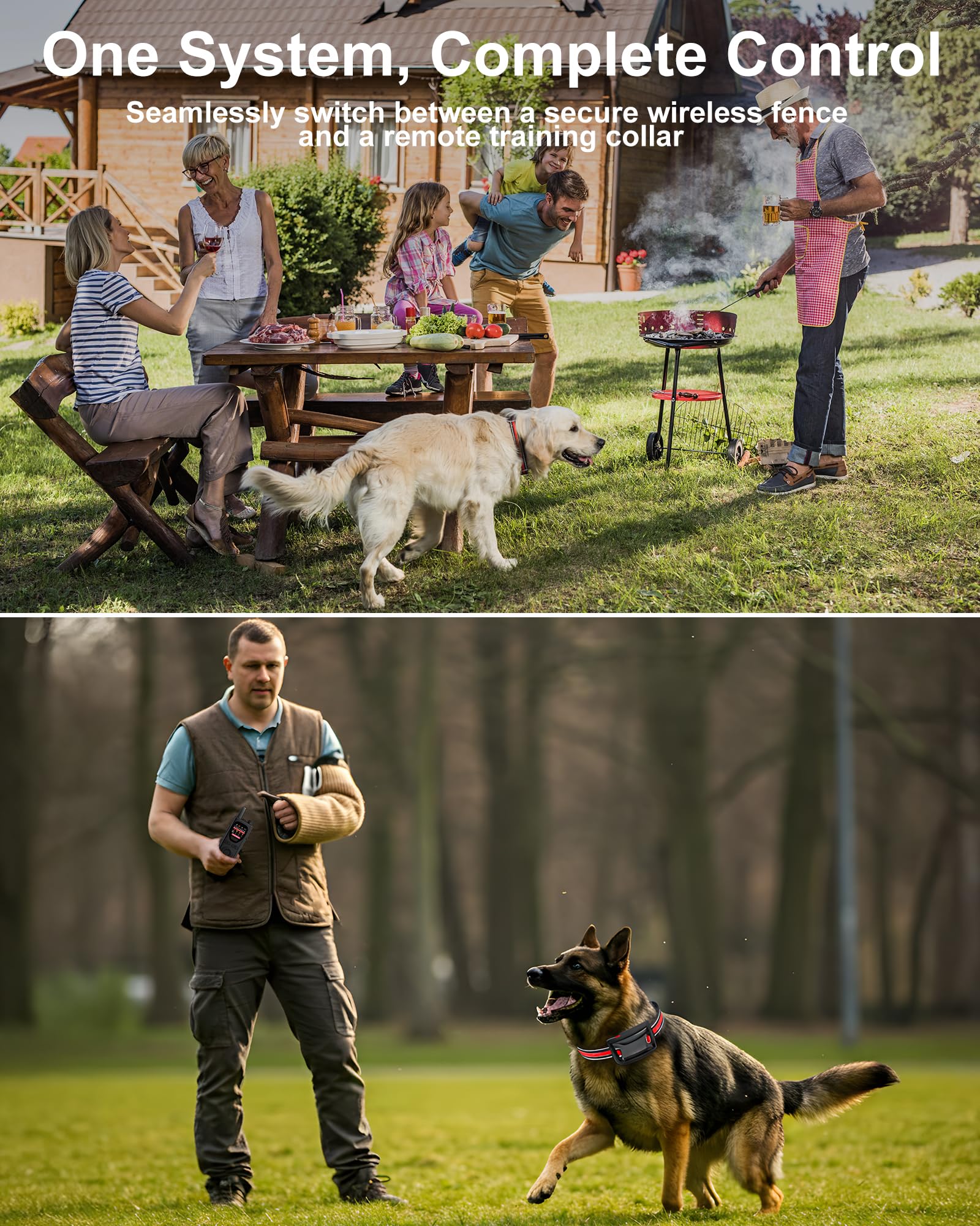 Yolesty training collar mode illustrates gentle corrections to curb barking and digging.