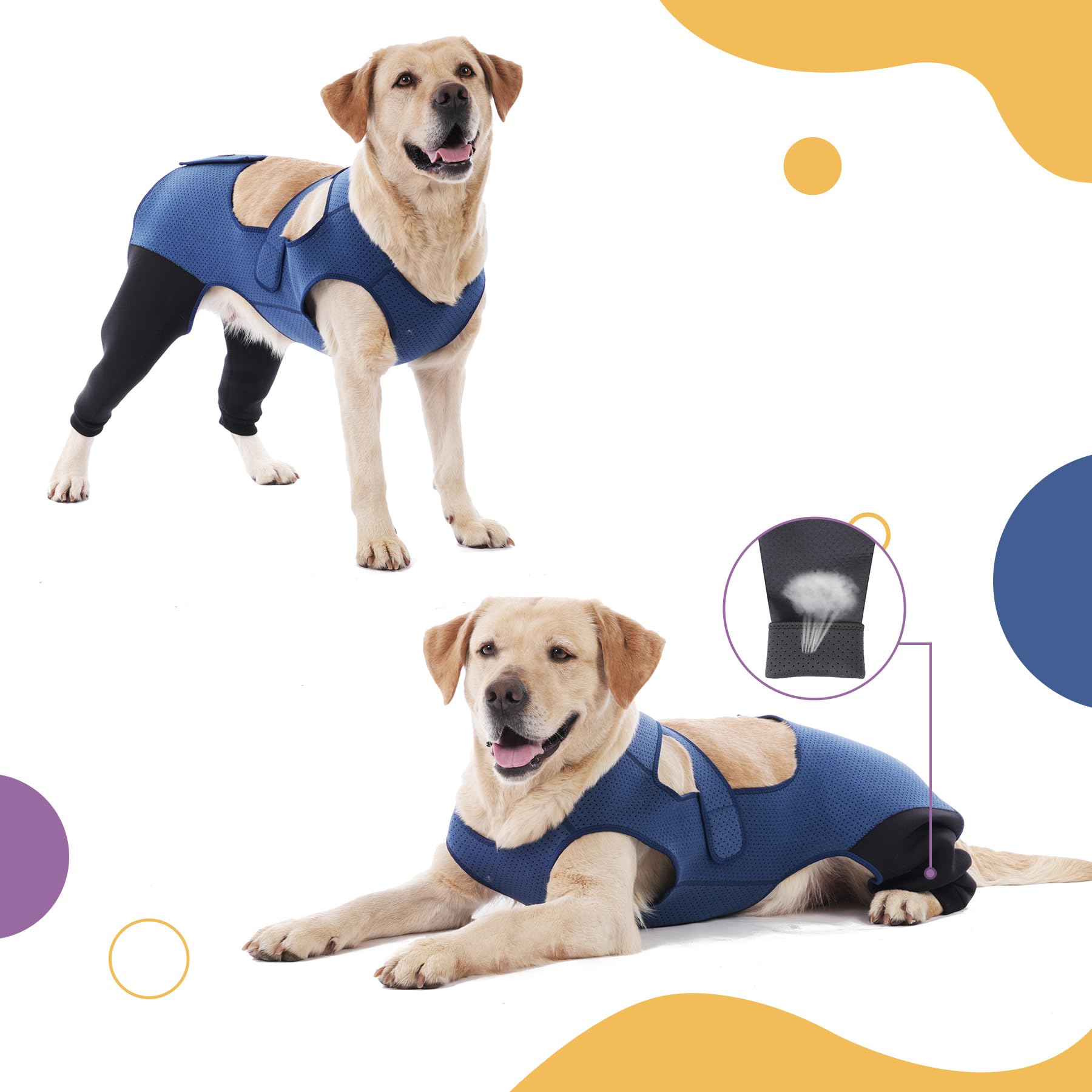 Yoneba dog recovery sleeve adjustable size provides secure, flexible fit.