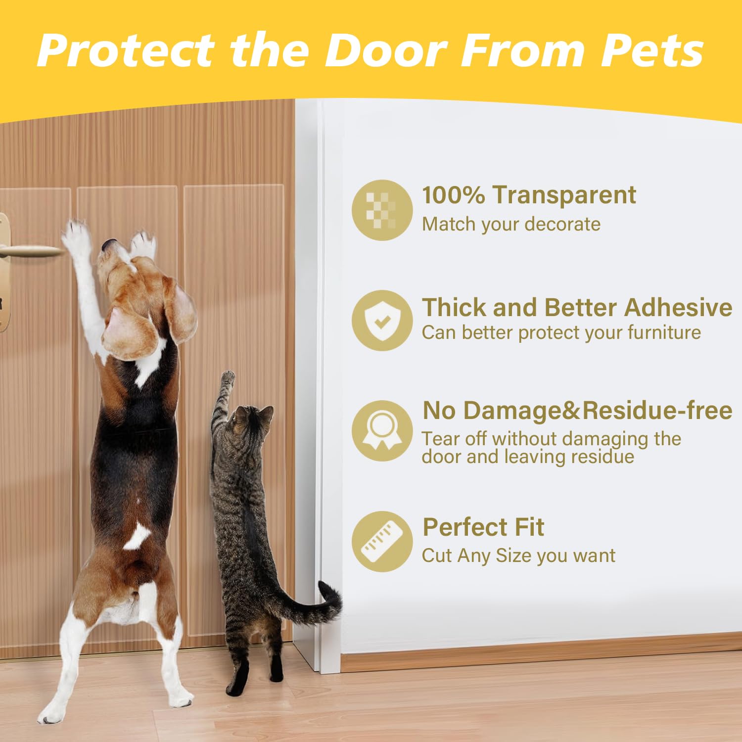 yongjoy door protector with pets demonstrates training-friendly scratch barrier.
