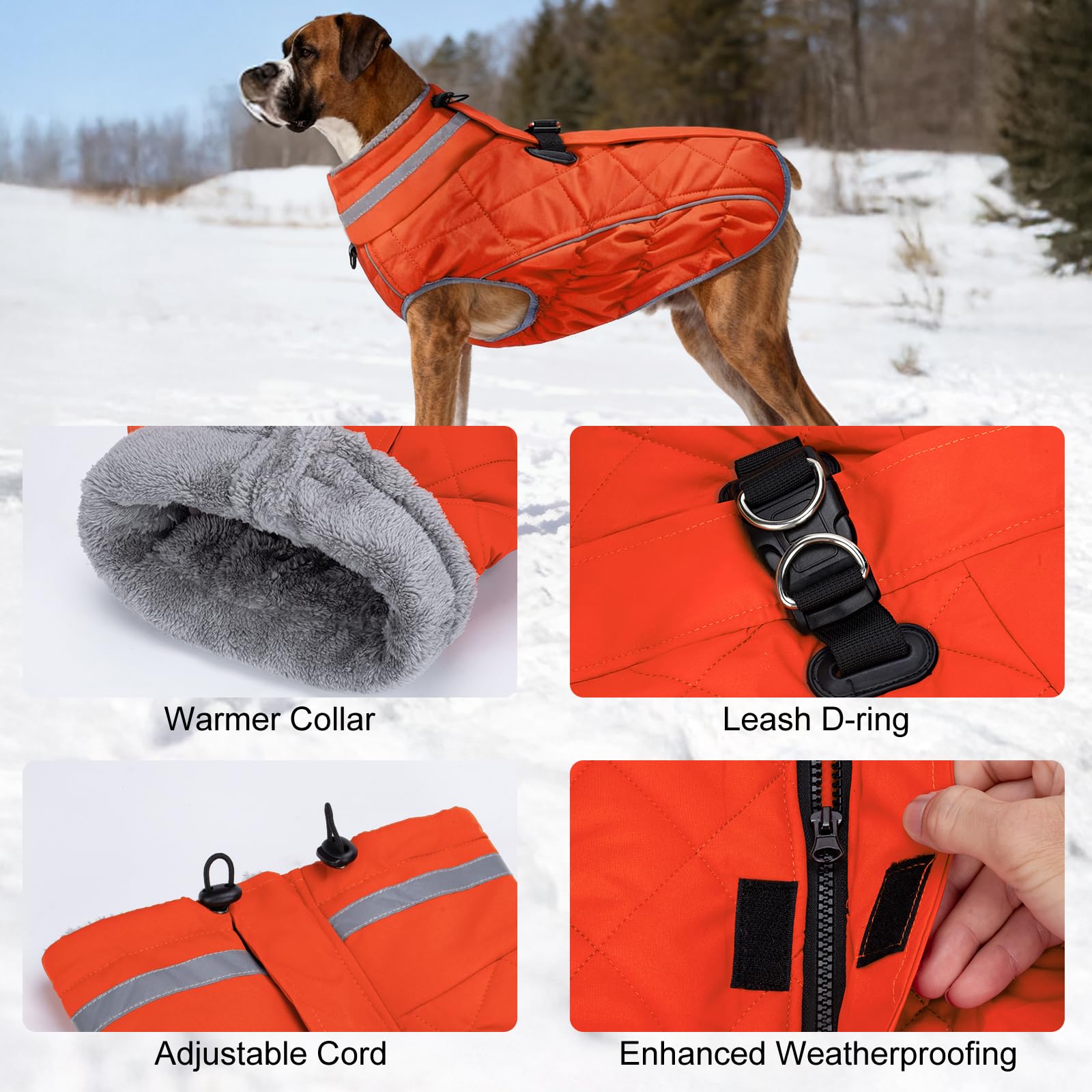 Yoochee coat high-neck collar shields neck from wind and snow.