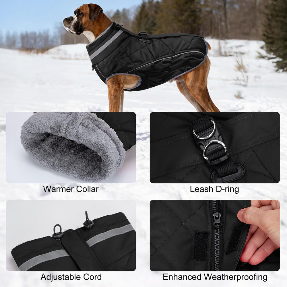 Yoochee coat high-neck collar shields neck from wind and snow.