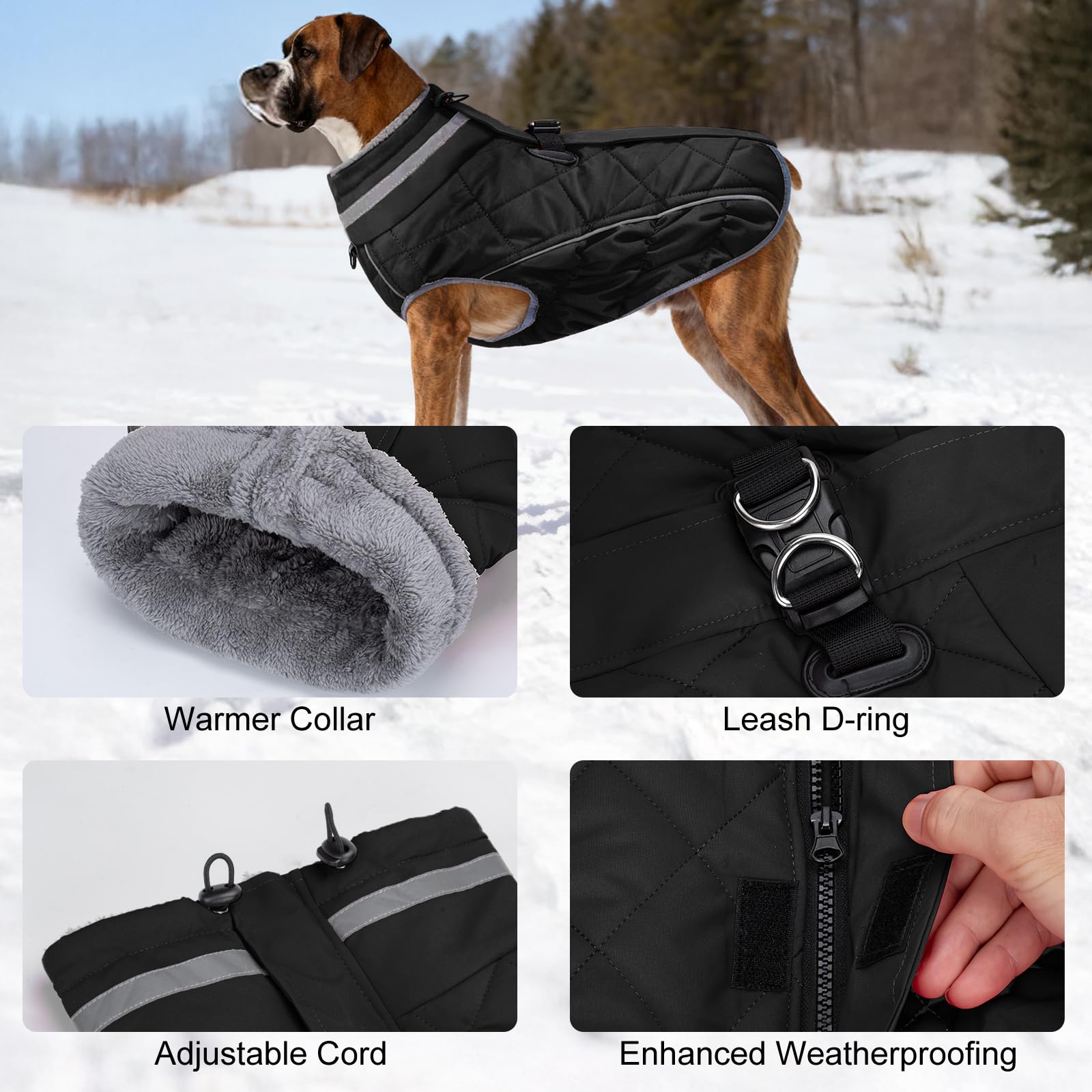 Yoochee dog coat high neck collar shields neck from wind and snow
