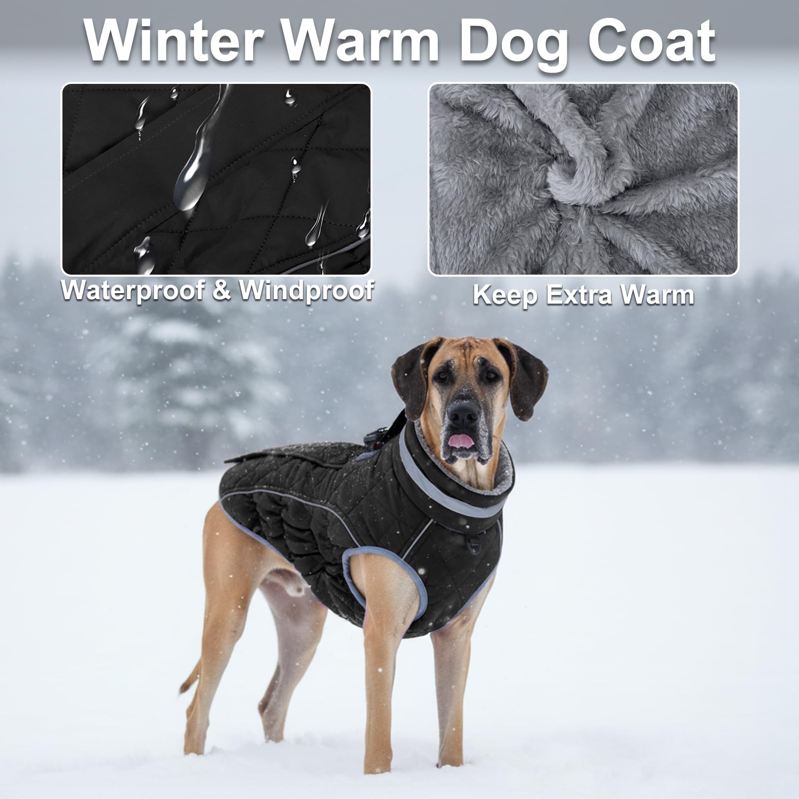 Yoochee dog coat plush lining provides soft warmth for chilly days.