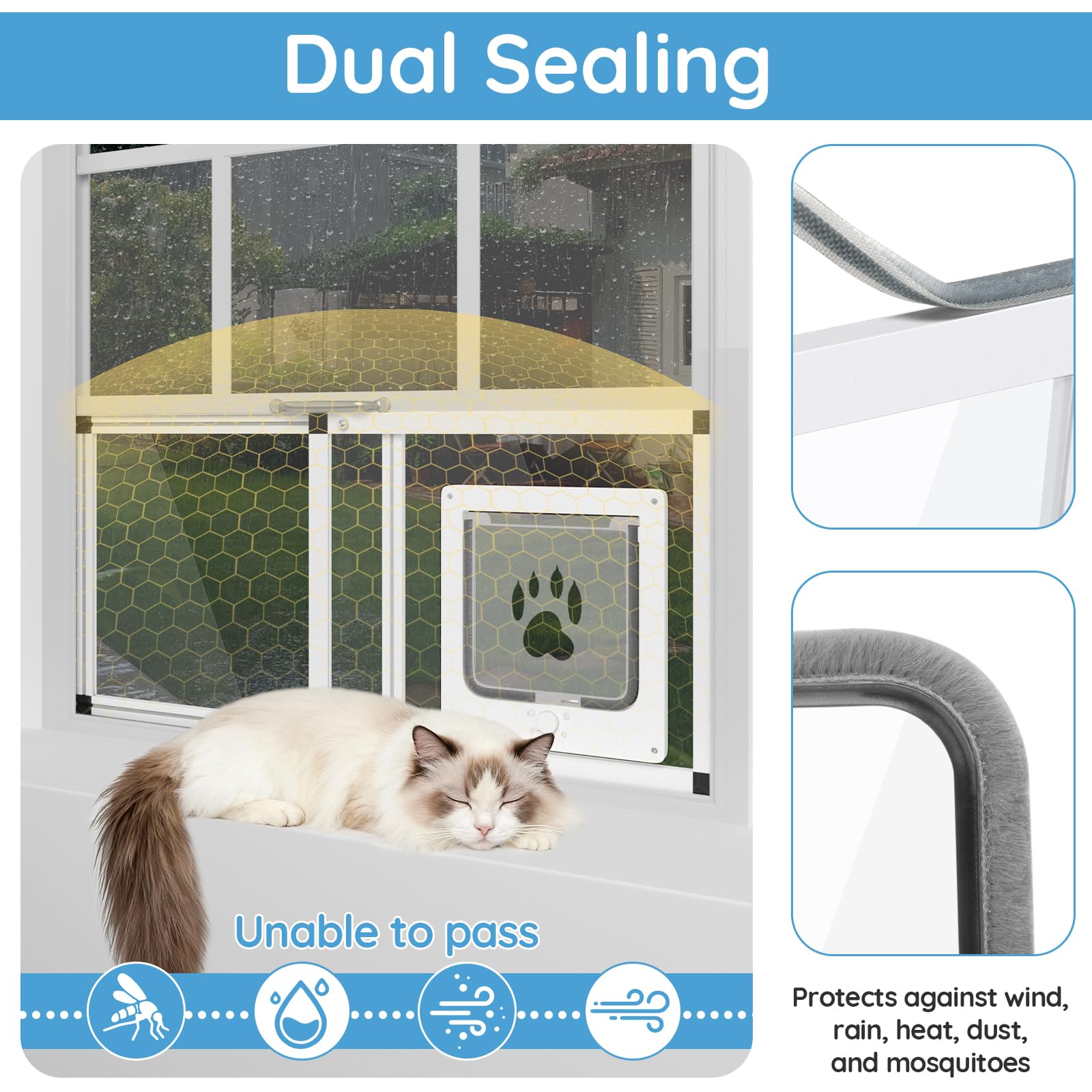 Yoochee Sliding Cat Door adjustable width fits 22–28.5 inch sash windows.