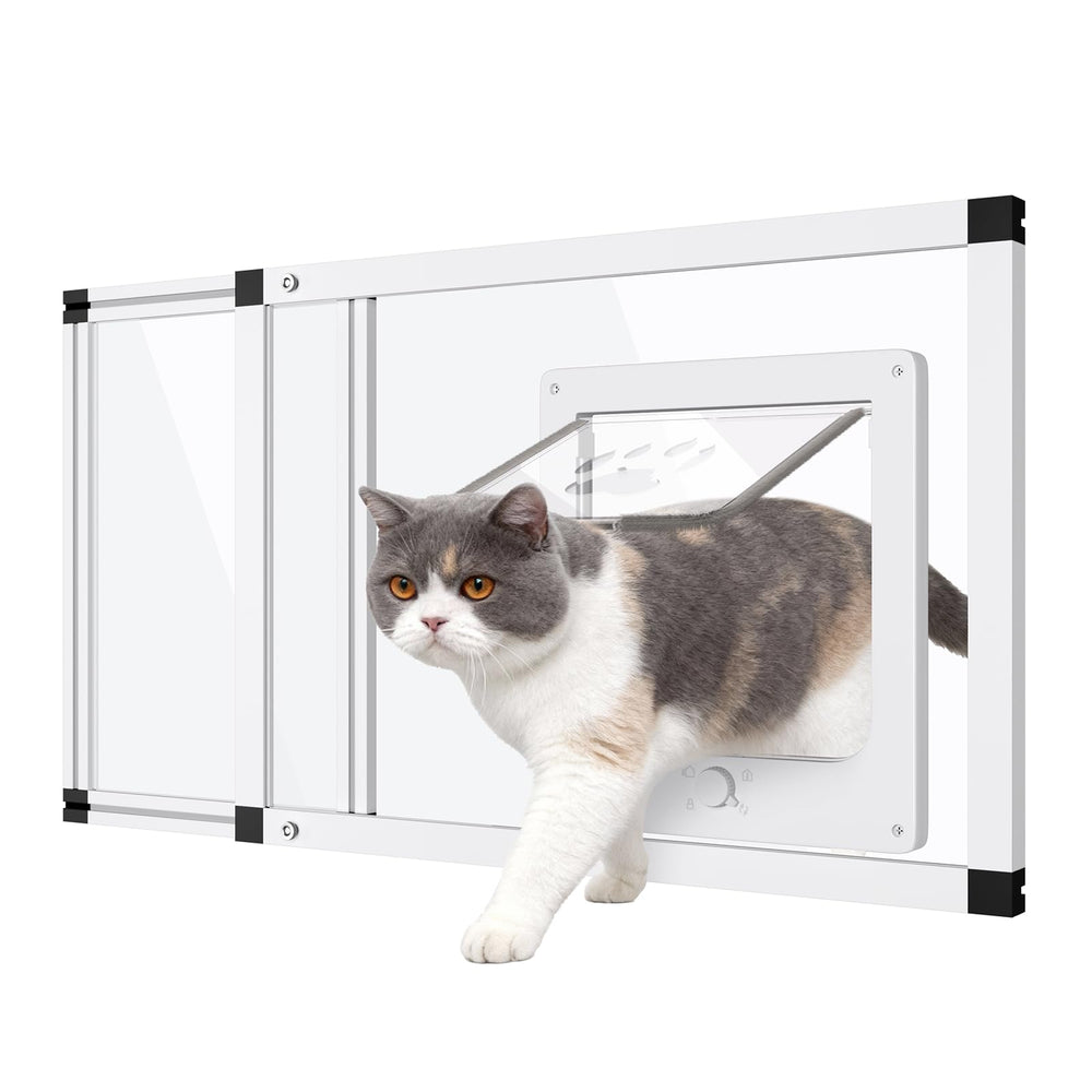 Yoochee Sliding Cat Door window frame with aluminum and glass for clear view.