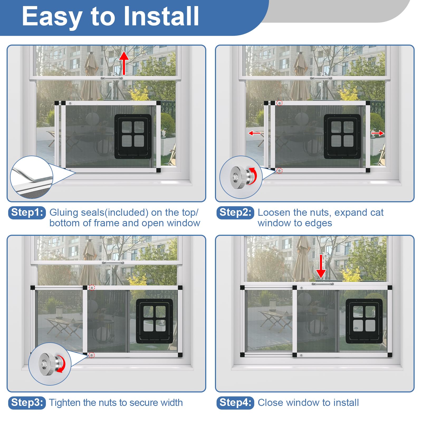 Yoochee ventilated pet door for pets enables easy access while keeping mosquitoes out.