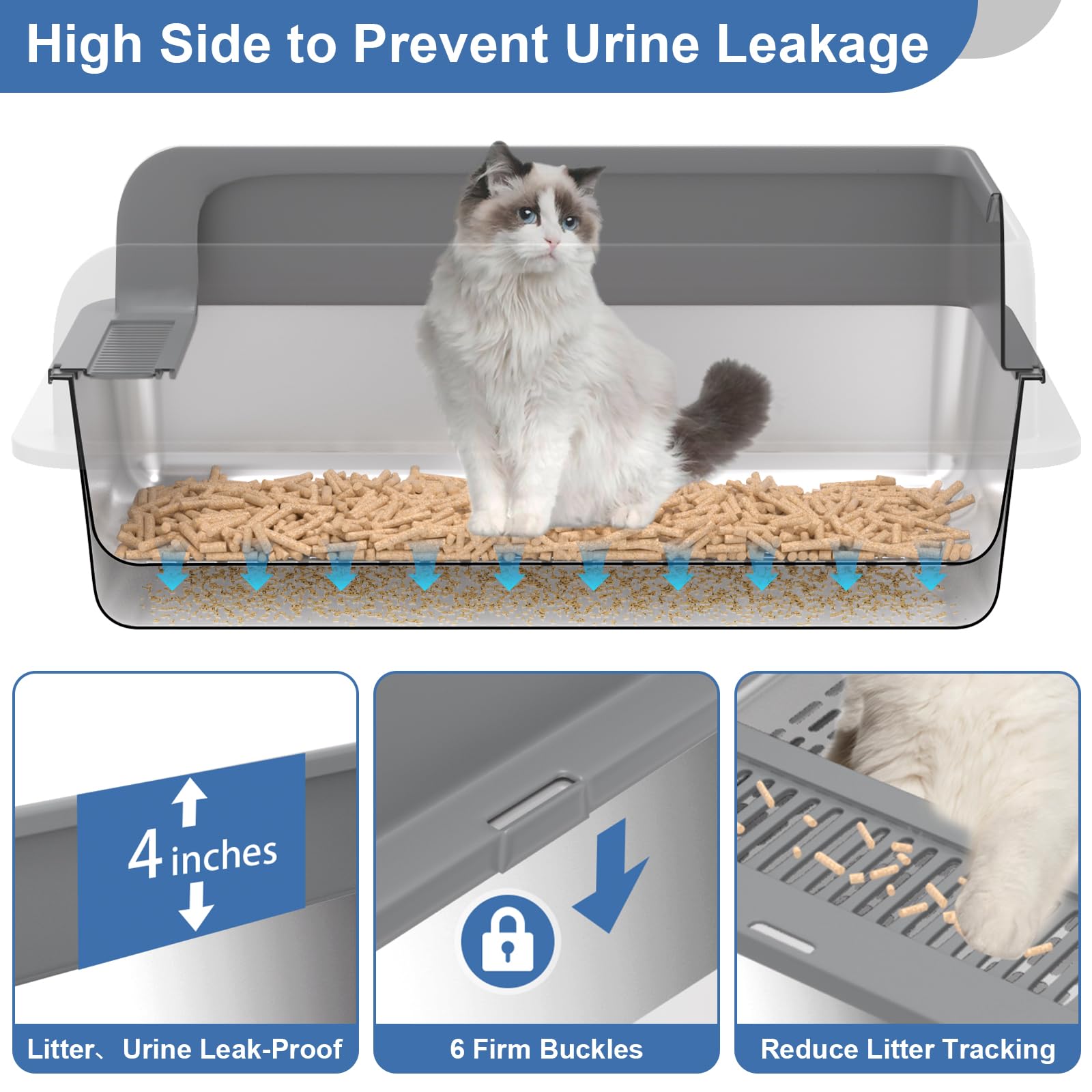 Yoochee XXXL lid four inch height provides privacy and containment for cats.