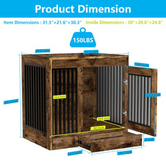 yookare rustic brown dog crate front view shows sturdy frame