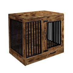 yookare rustic brown heavy duty dog crate wood-metal exterior for indoor use