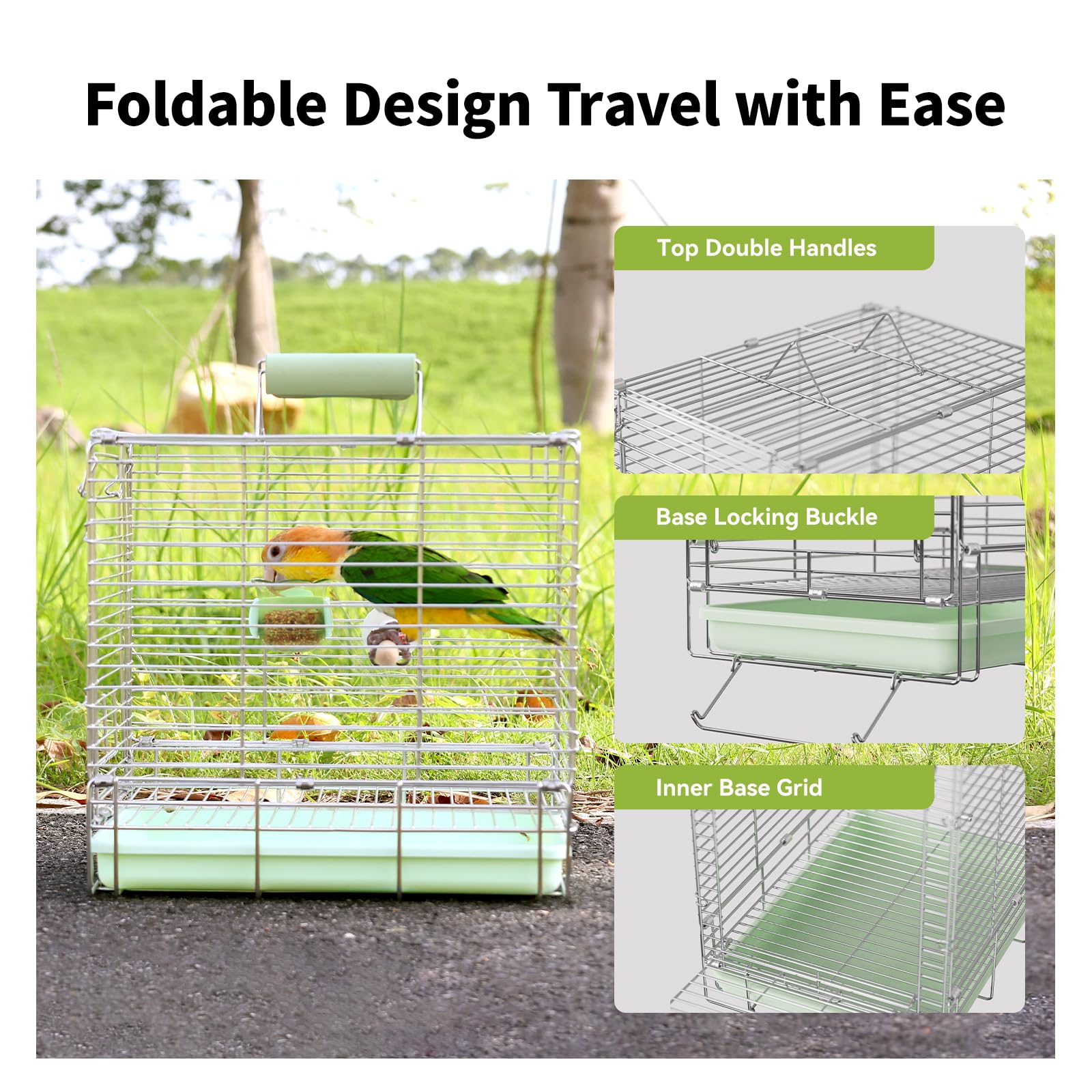YOOSO WING wooden perches and feeding bowls enhance comfort during travel