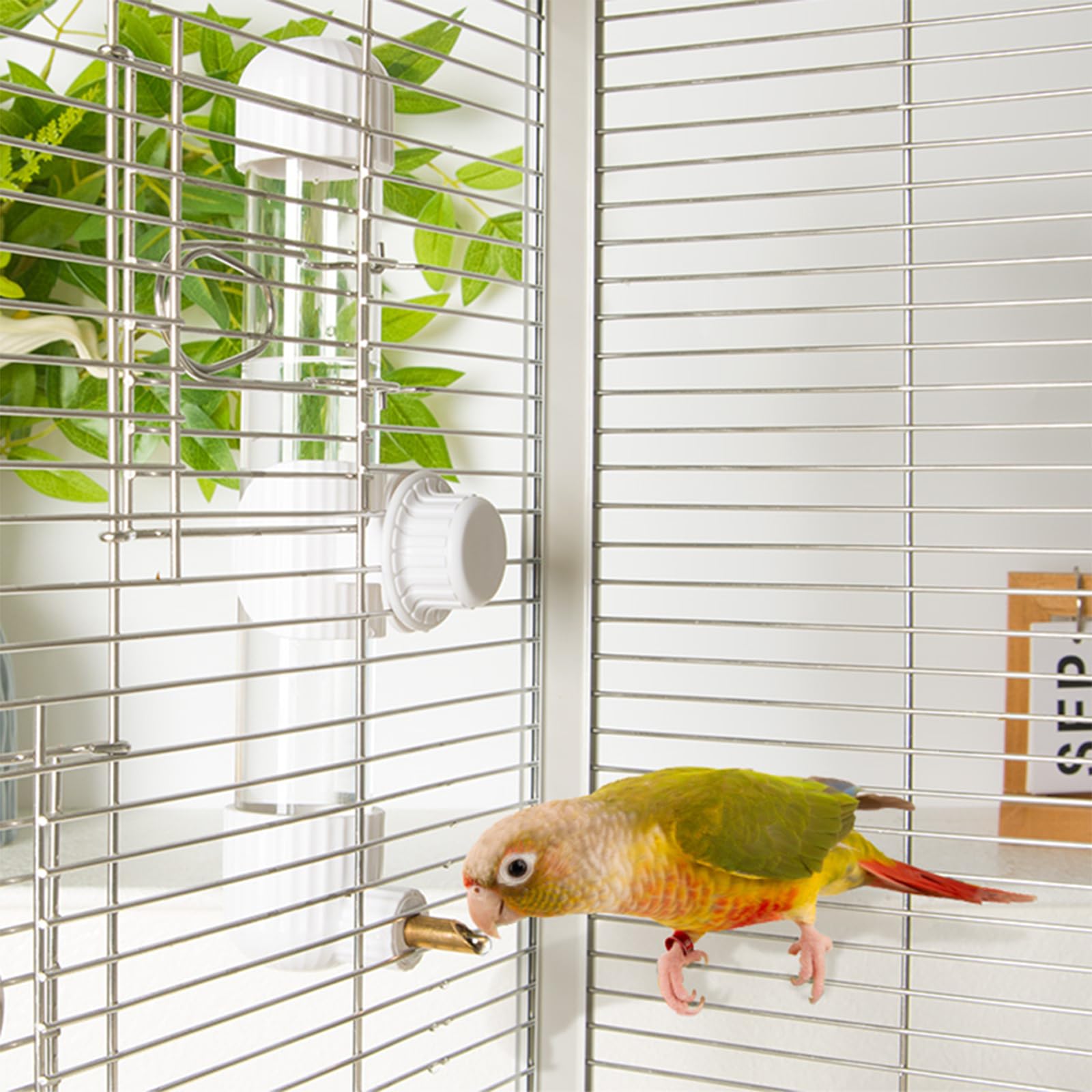 YOOSO WING no-mess dispenser mounted outside cage for flexible placement and easy access